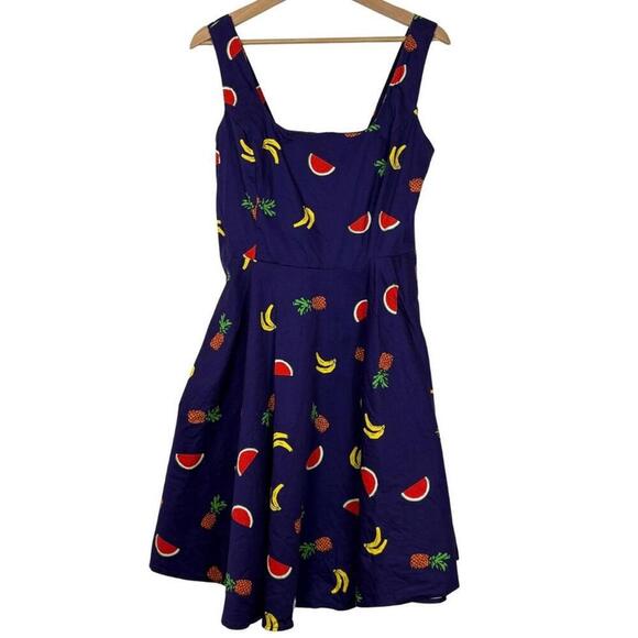 Vintage 90's Novelty Purple Fruit Print A-line Dress Size: 1x - Picture 1 of 9